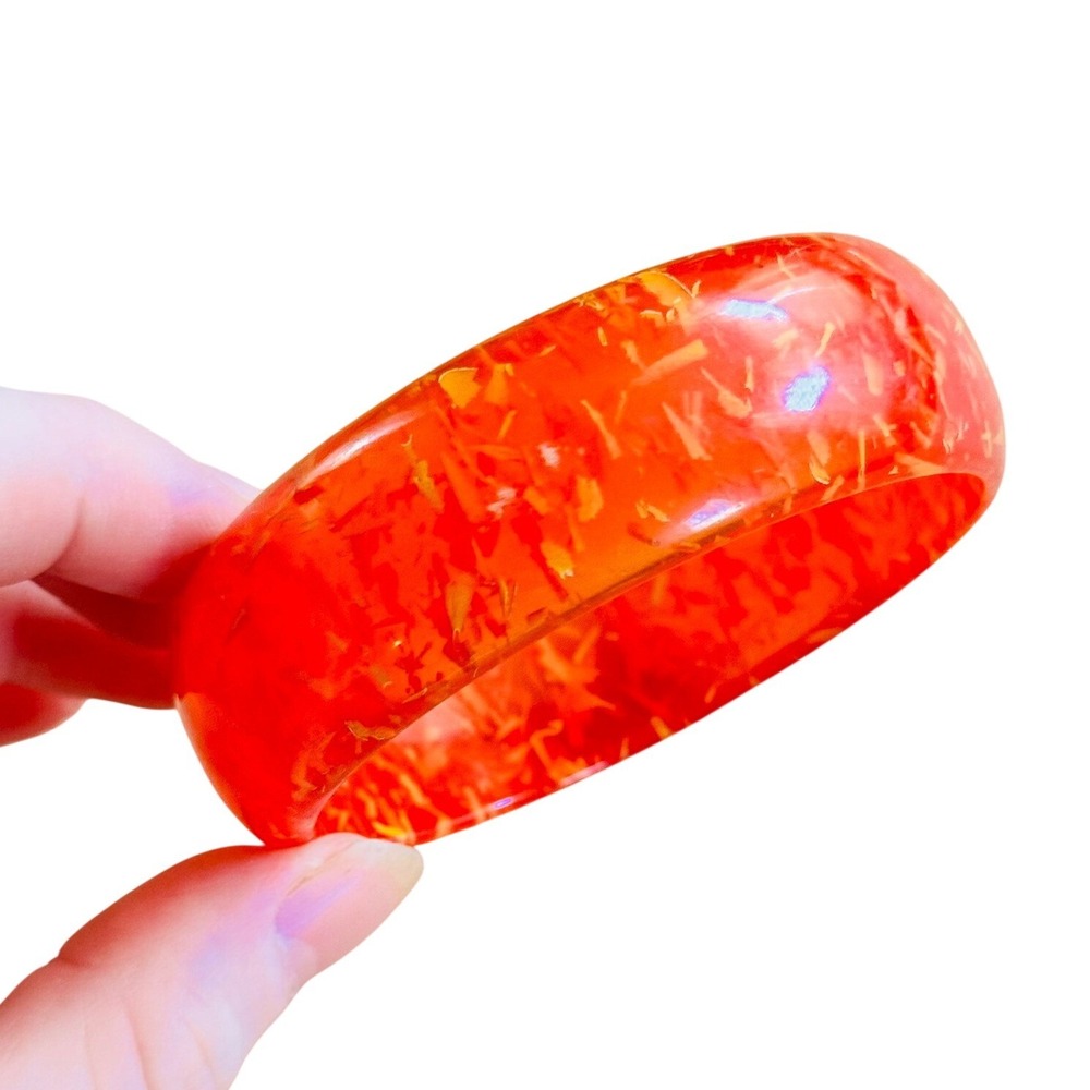 VTG Pumpkin Orange Yellow Bakelite Bangle Bracelet Art Deco Translucent 32g